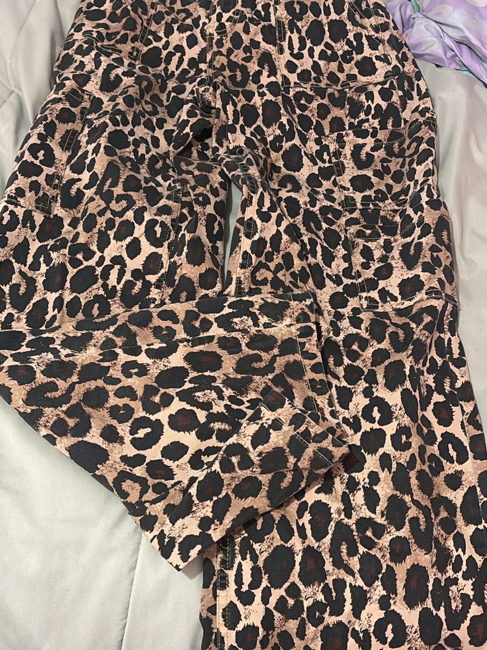No Boundaries Leopard Print Cargo Pants - Black and Tan